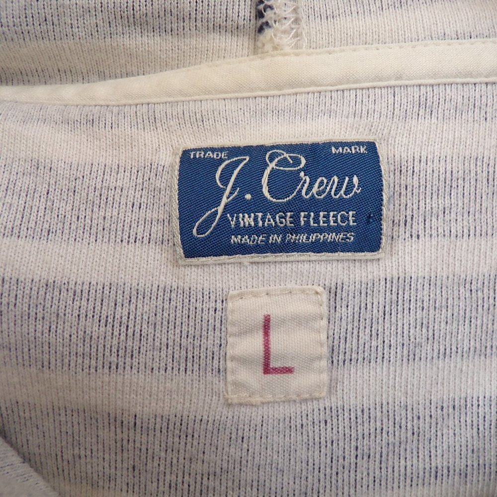 J. Crew Vintage Fleece Women's L Pullover Hoodie Blue White Stripe Cozy Cotton - Picture 6 of 9